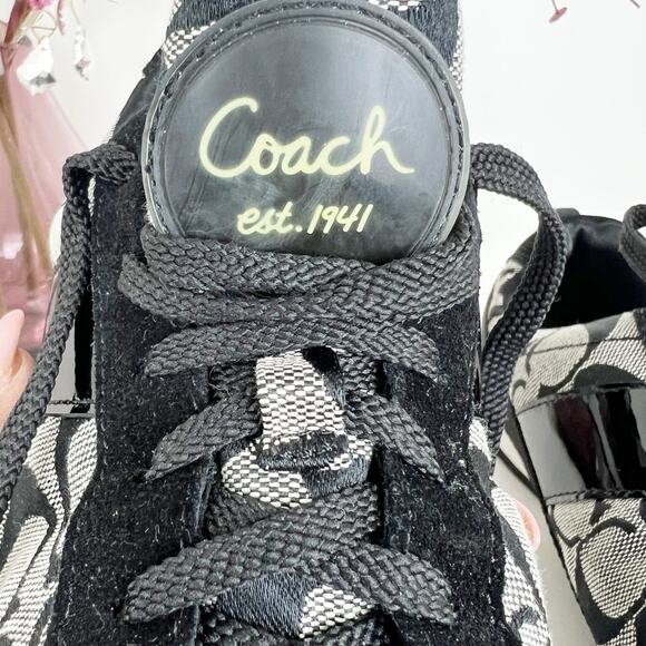 Coach Hadley Monogram Signature Jacquard Suede Sneakers Black White Size 8.5 M - Picture 13 of 16